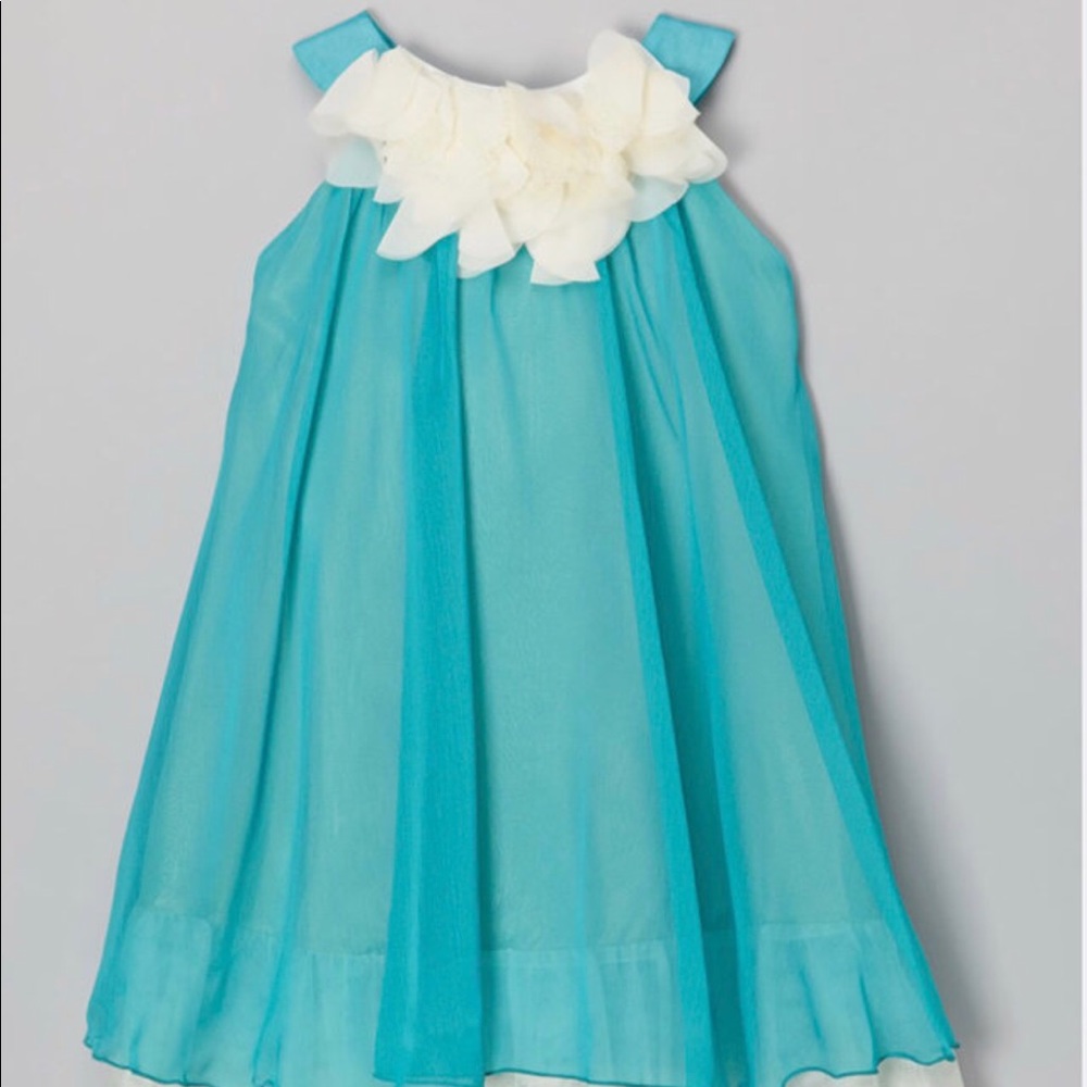 Aqua White Flower and yoke dress